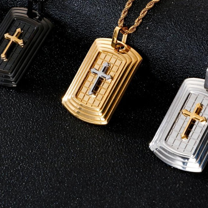 Geometric Cross Dog Tag Pendant