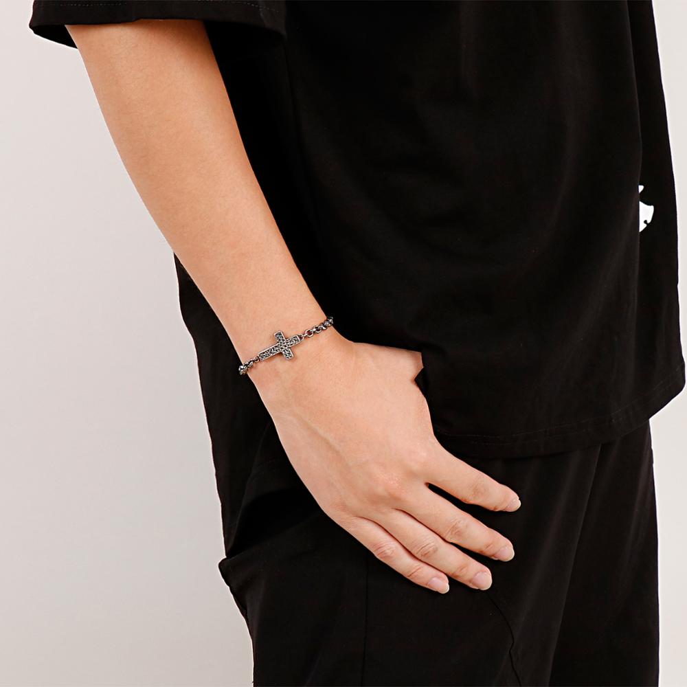 Hammered Cross Pendant Necklace and Bracelet Set