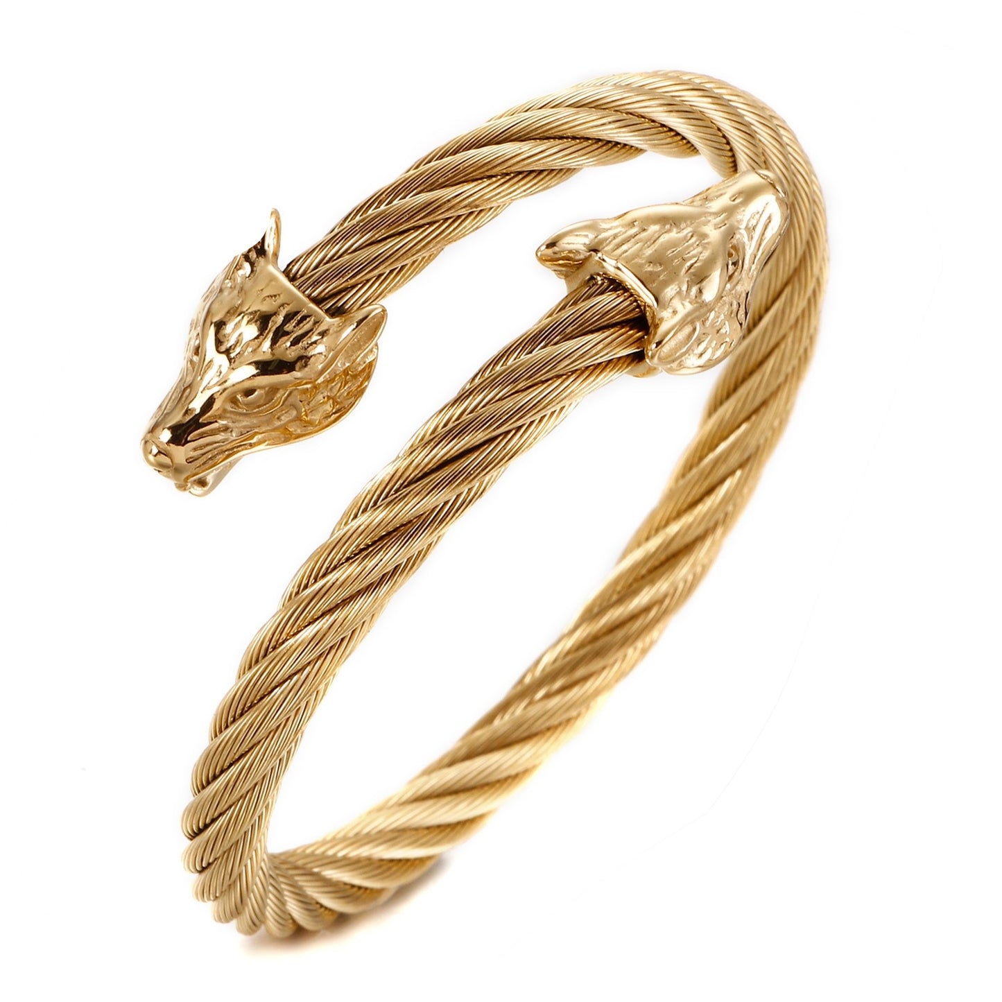 Wolf Head Twisted Metal Bangle Bracelet