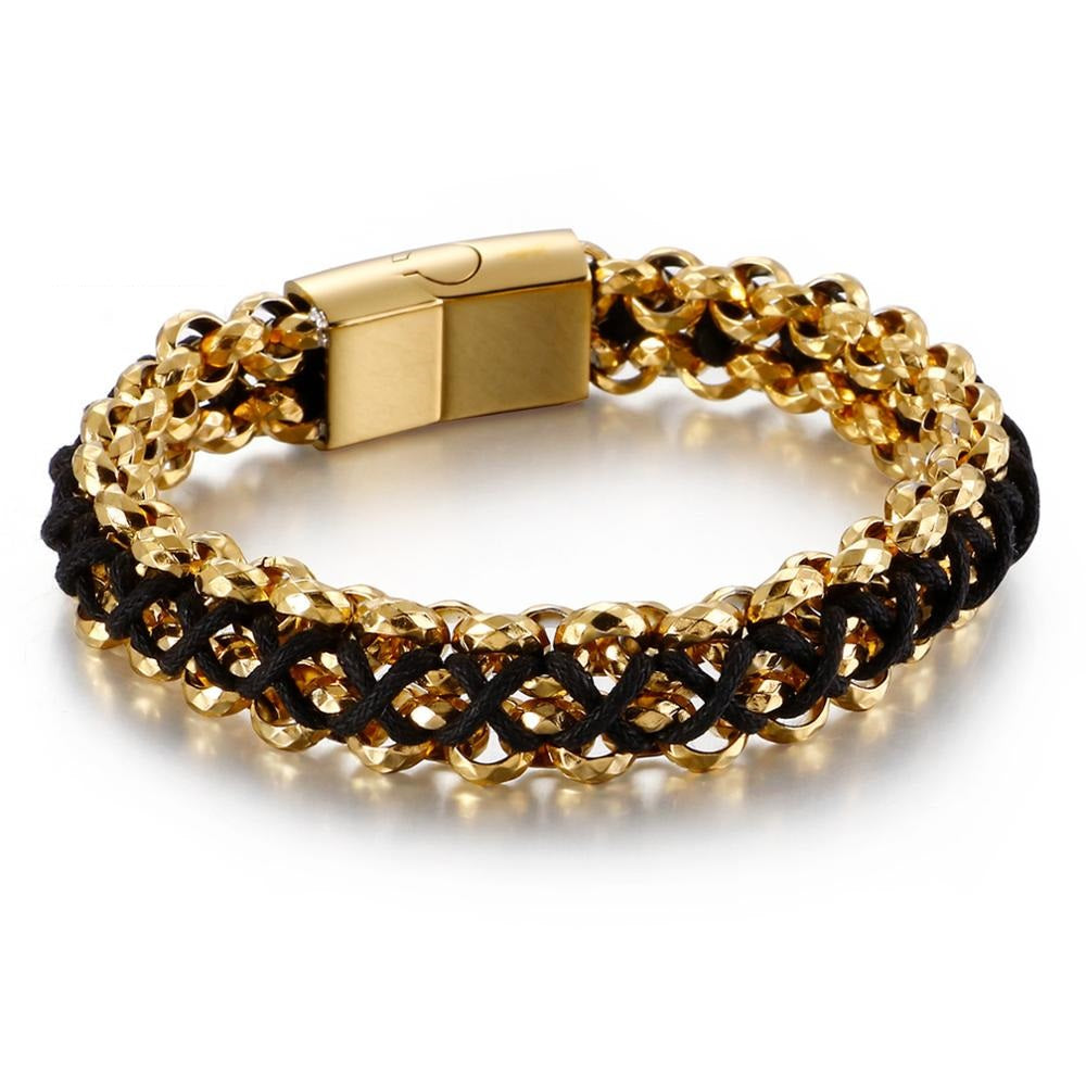 Leather and Steel Geometric Chain Bracelet