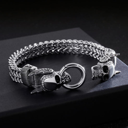 Signet Skull Valkyrie Woven Chain Mens Bracelet