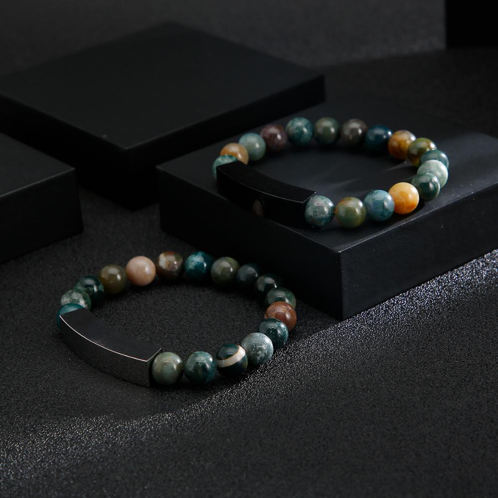 Jade Stone Bead Mens Bracelet with Bar Clasp