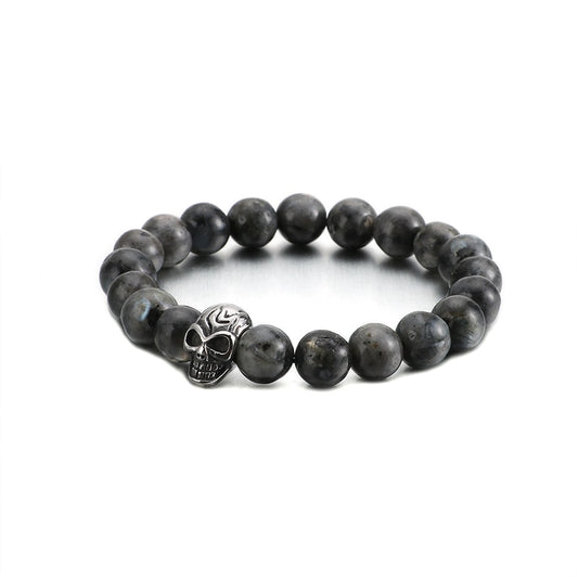 Skull Charm Stone Mens Beaded Bracelet