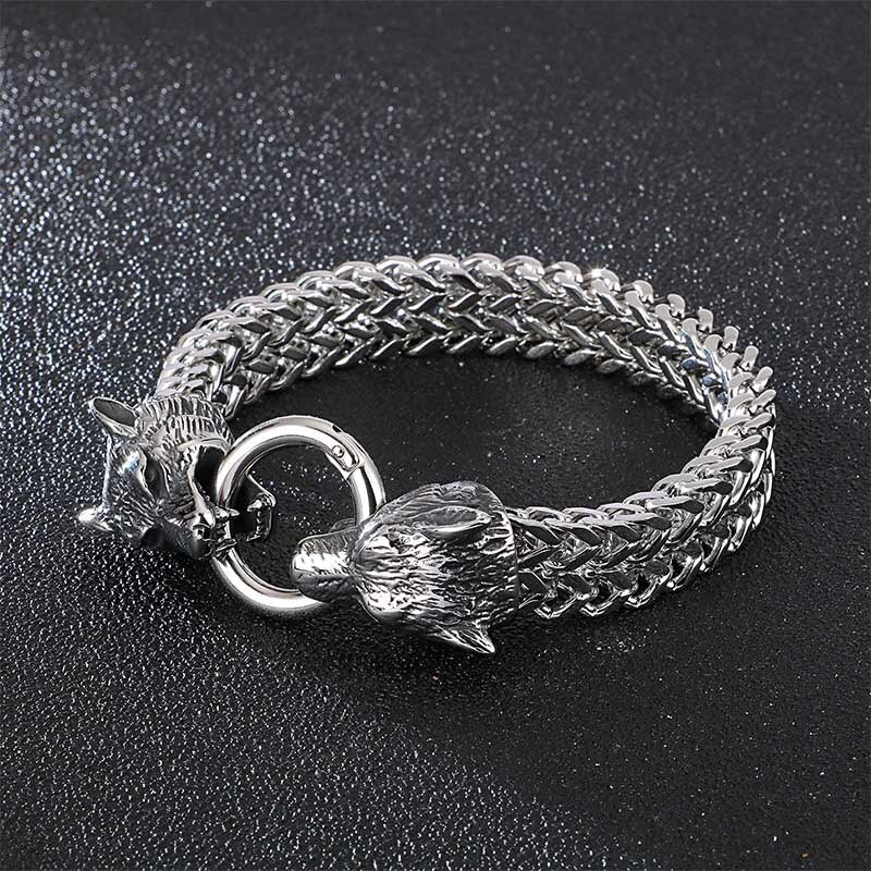 Dueling Wolves Chain Bracelet