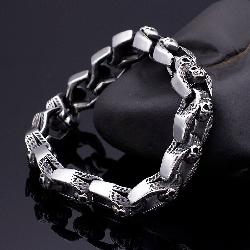 Skull Geometric Link Blackened Metal Bracelet