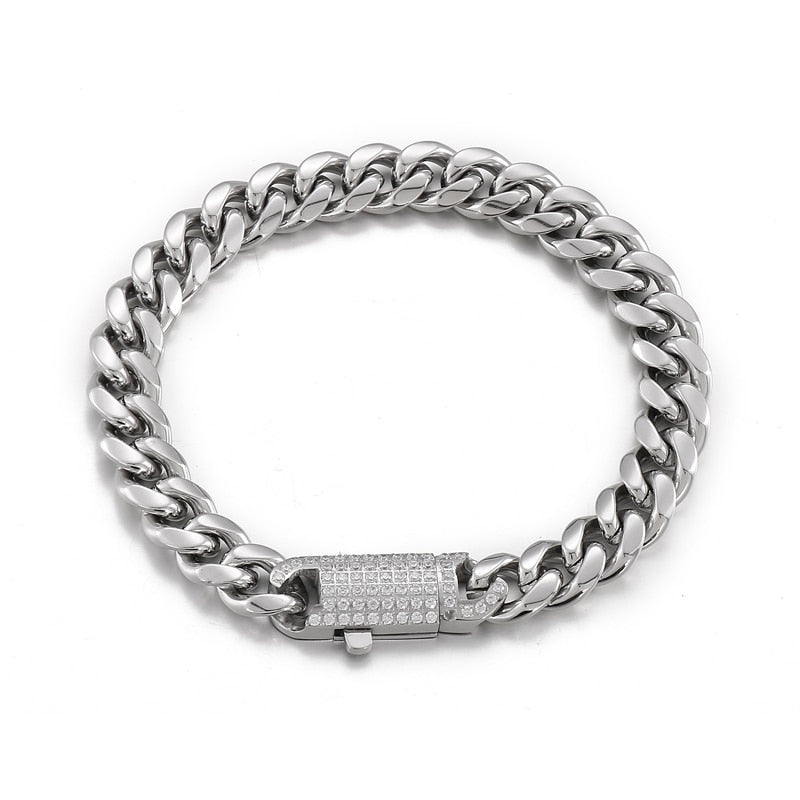 Zircon Latch Cuban Chain Statement Bracelet