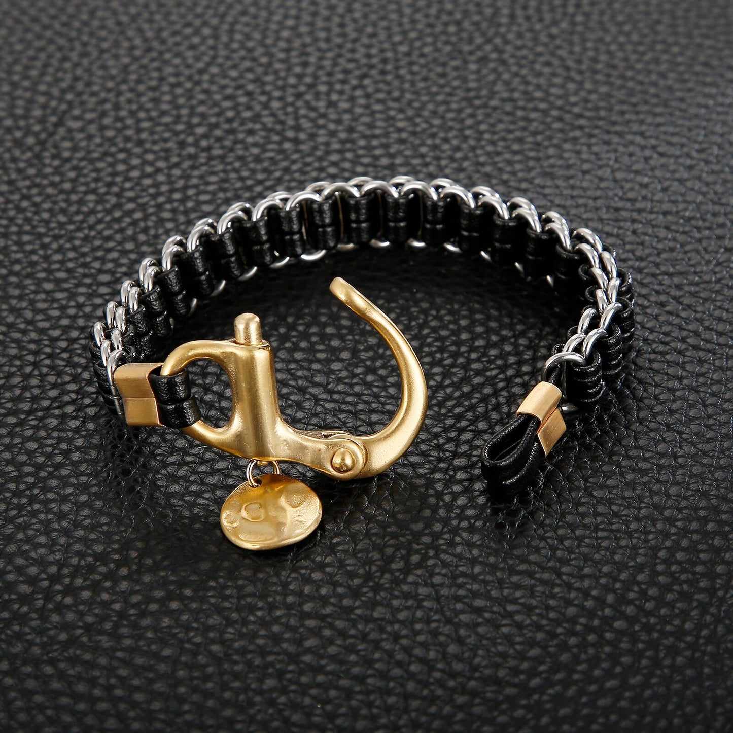 Punk Rock Big Clasp Men Leather Bracelet