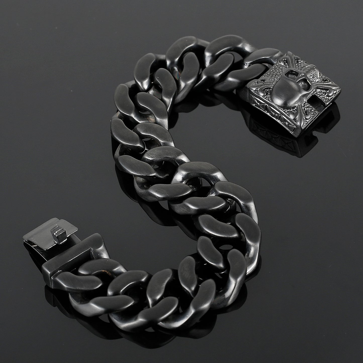 Gothic Skull and Crossbones Cuban Chain Bracelet