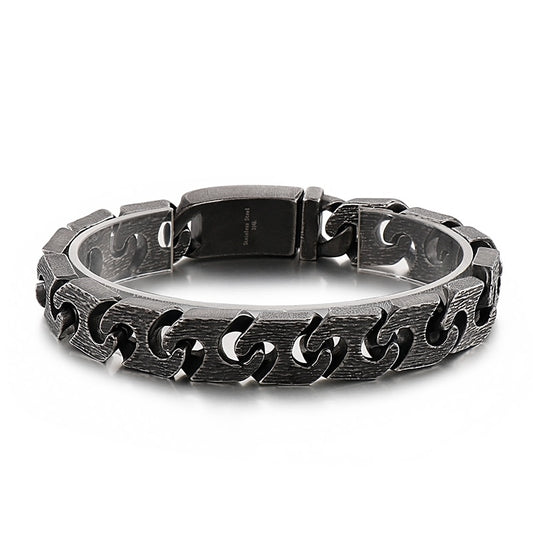 Hook Link Mens Gunmetal Steel Bracelet