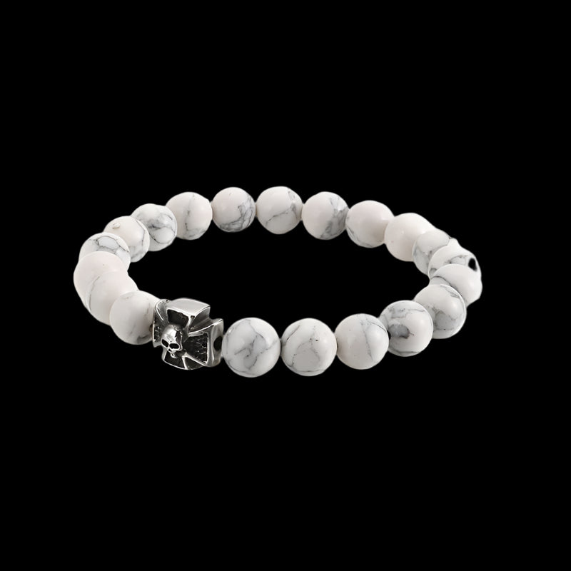 Skull Charm Stone Mens Beaded Bracelet