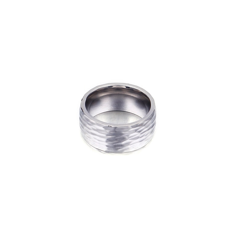 Wave Line Thick Hammered Mens Ring