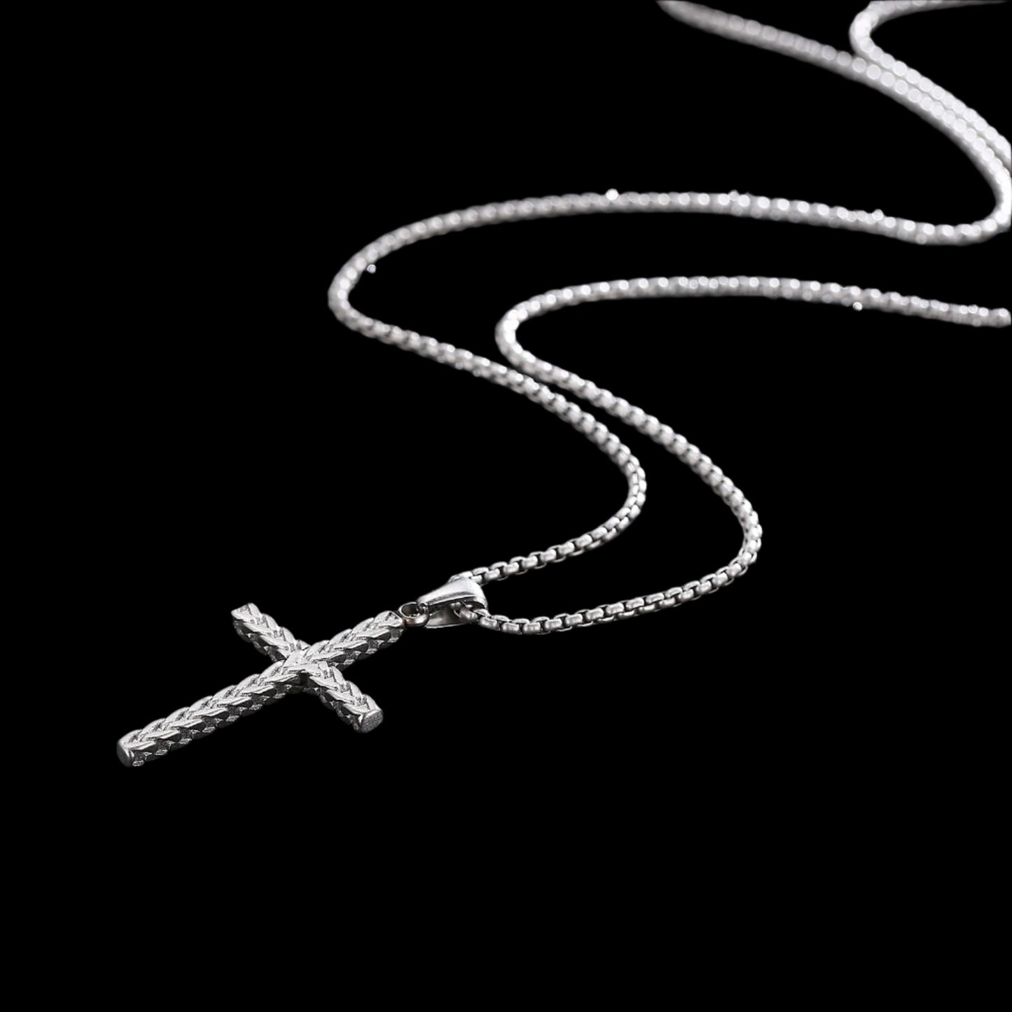Woven Metal Minimalist Mens Cross Necklace