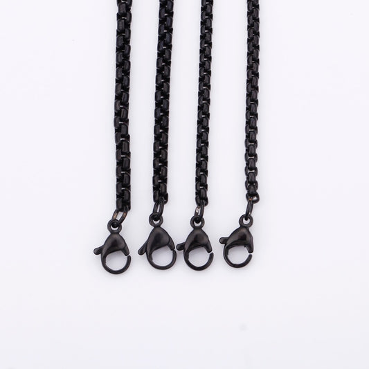 Black Rounded Link Box Chain Necklace