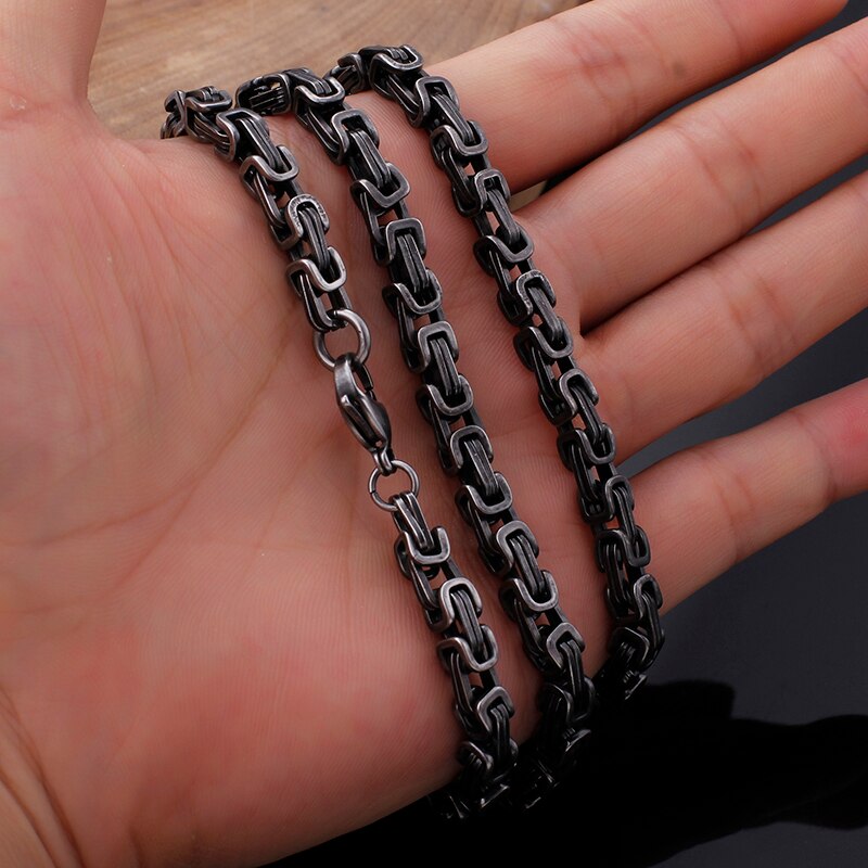 Blackened Steel Byzantine Square Link Chain