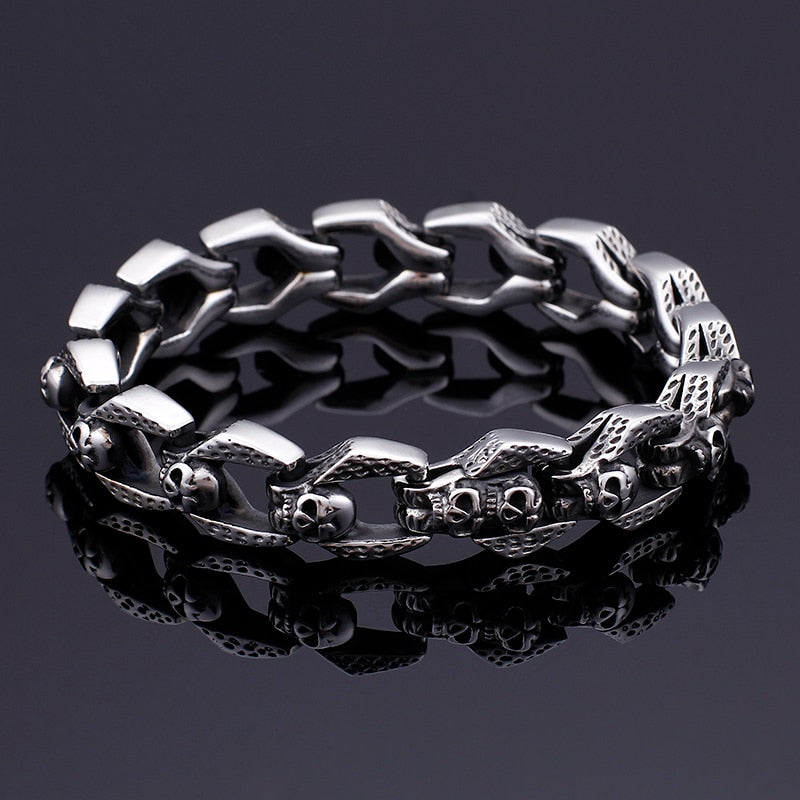 Skull Geometric Link Blackened Metal Bracelet
