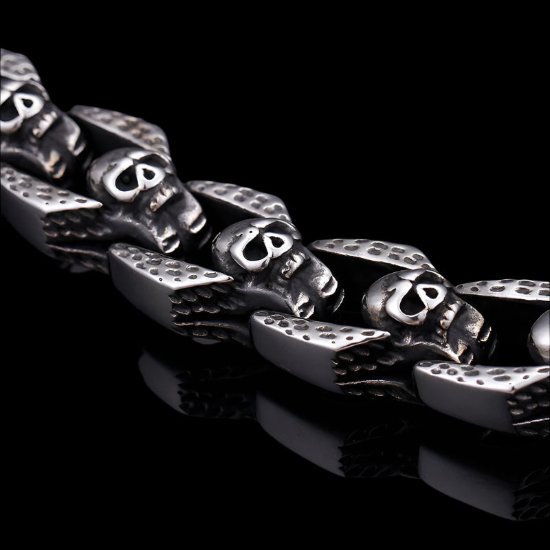 Skull Geometric Link Blackened Metal Bracelet