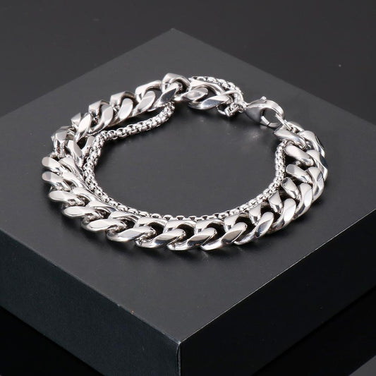 Double Chain Cuban Link Mens Bracelet
