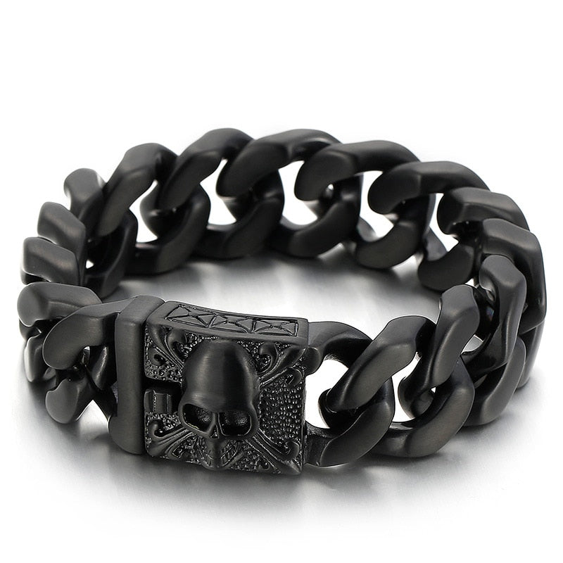 Gothic Skull and Crossbones Cuban Chain Bracelet