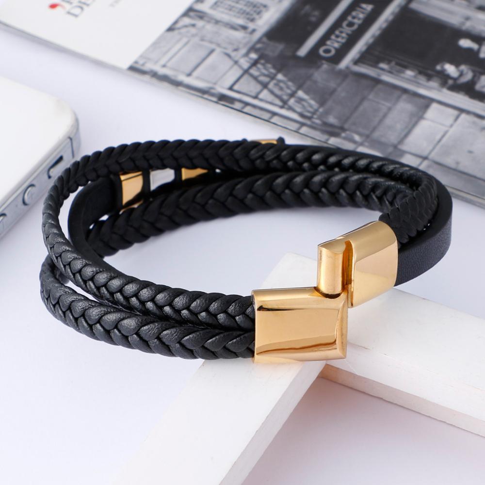 Braided Leather Band Mens Bracelet