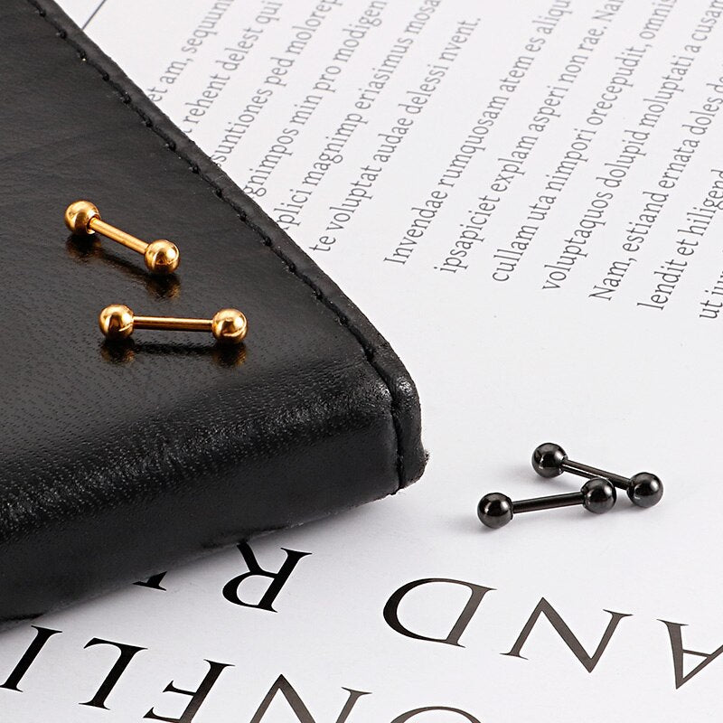 Ball and Stud Black Stainless Steel Stud Earrings