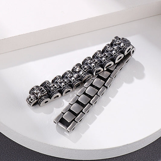 Skull Engraved Watch Link Bracelet