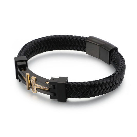 Braided Leather Iced Out Bridge Bracelet