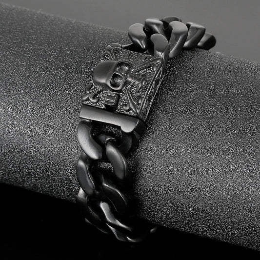 Gothic Skull and Crossbones Cuban Chain Bracelet