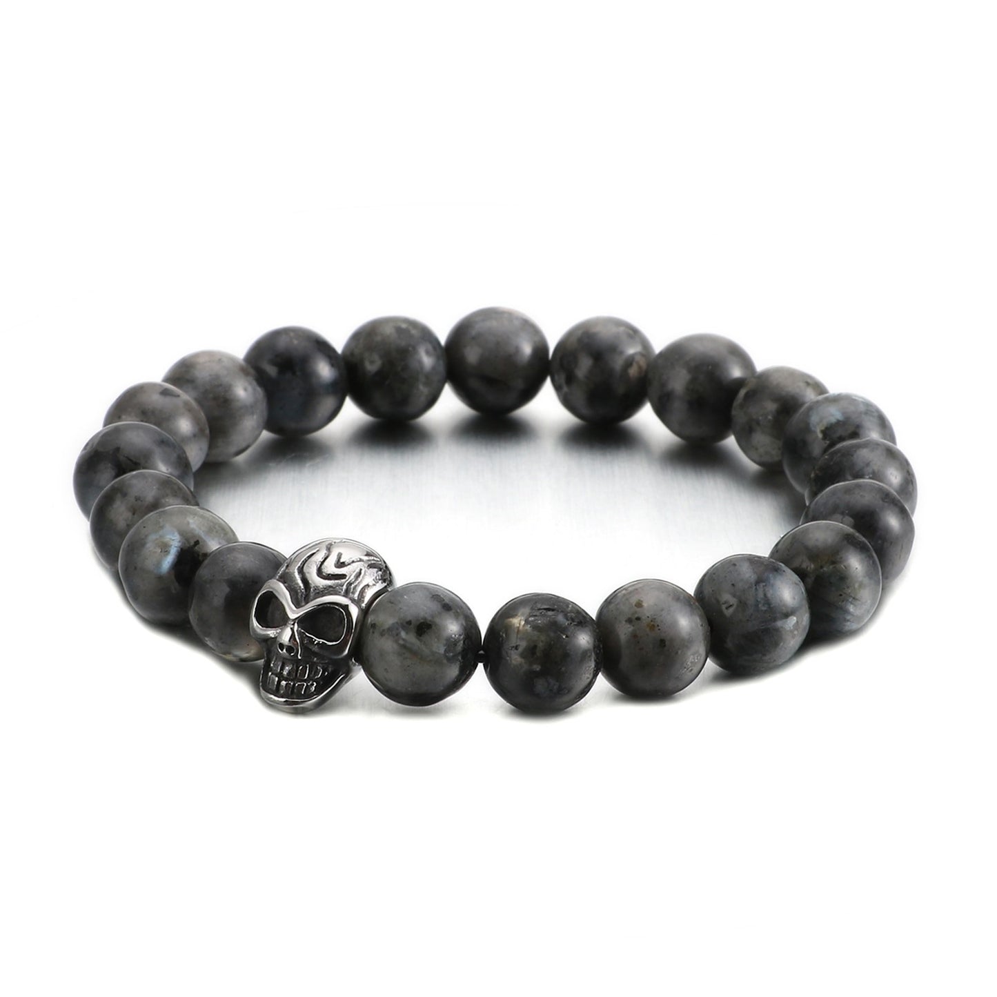 Skull Charm Stone Mens Beaded Bracelet