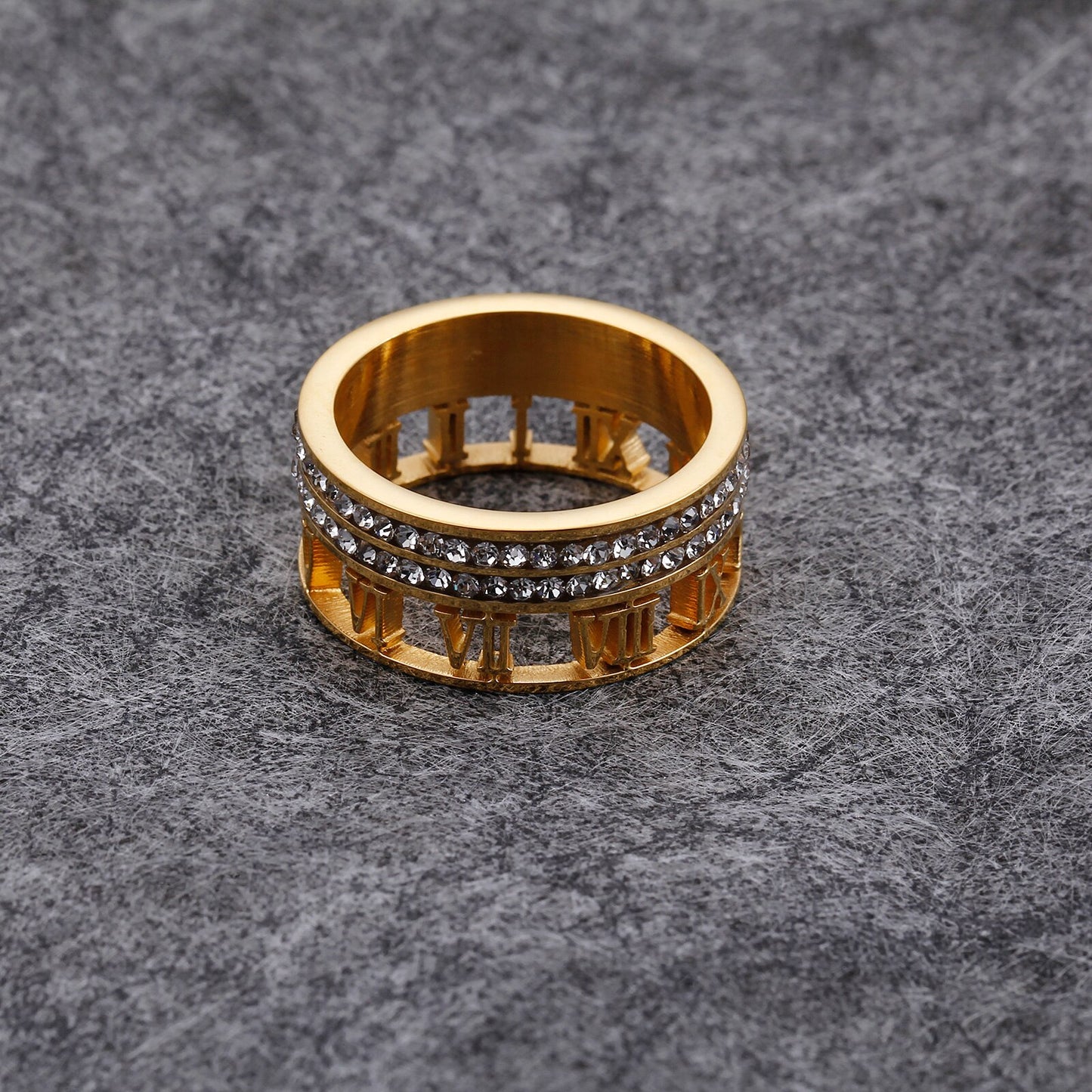 Crystal-Ringed Roman Numerals Ring