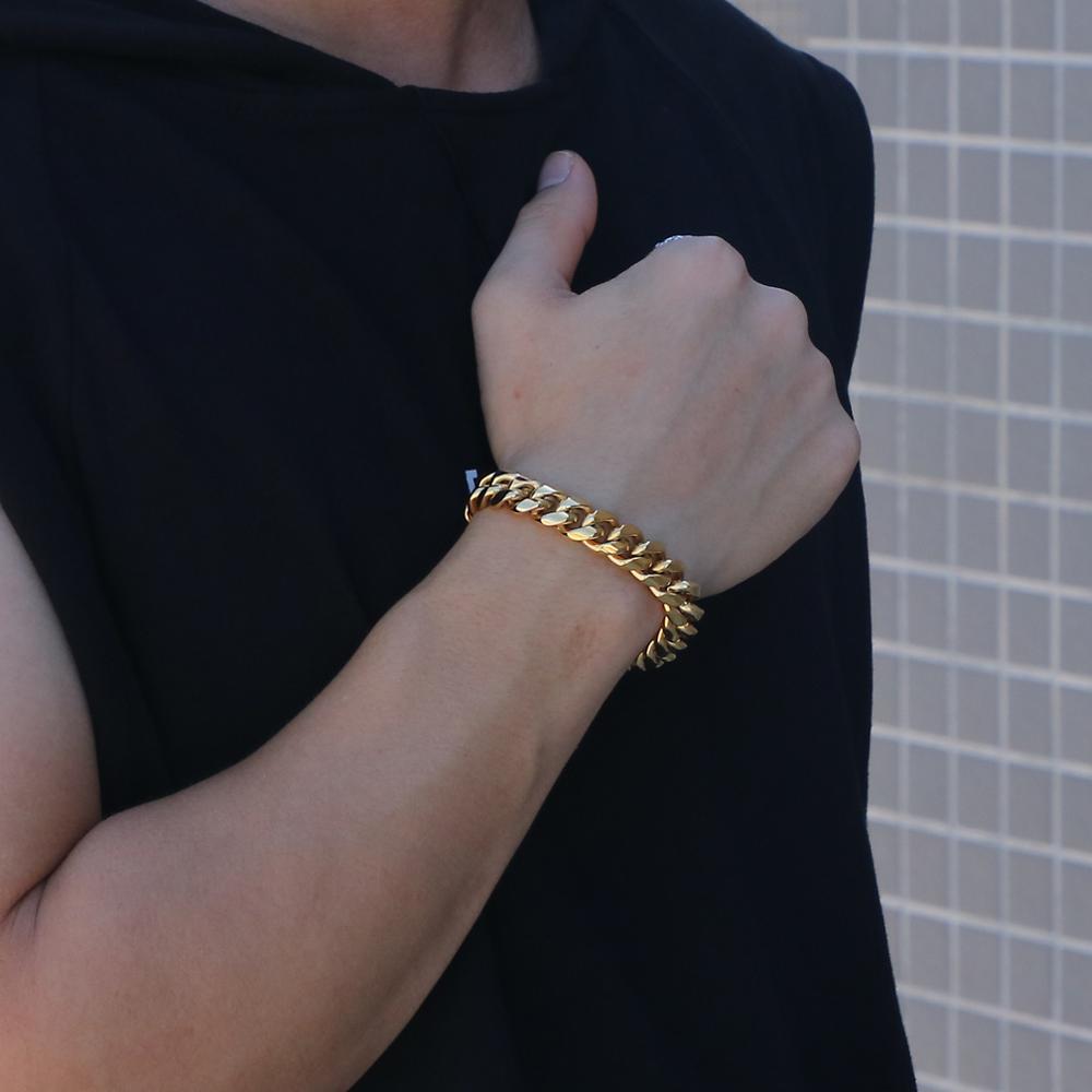 Bold and Chunky Half-Polish Cuban Link Chain Bracelet