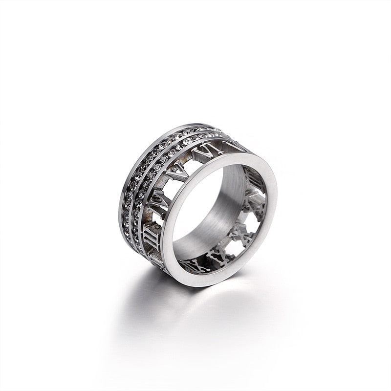 Crystal-Ringed Roman Numerals Ring