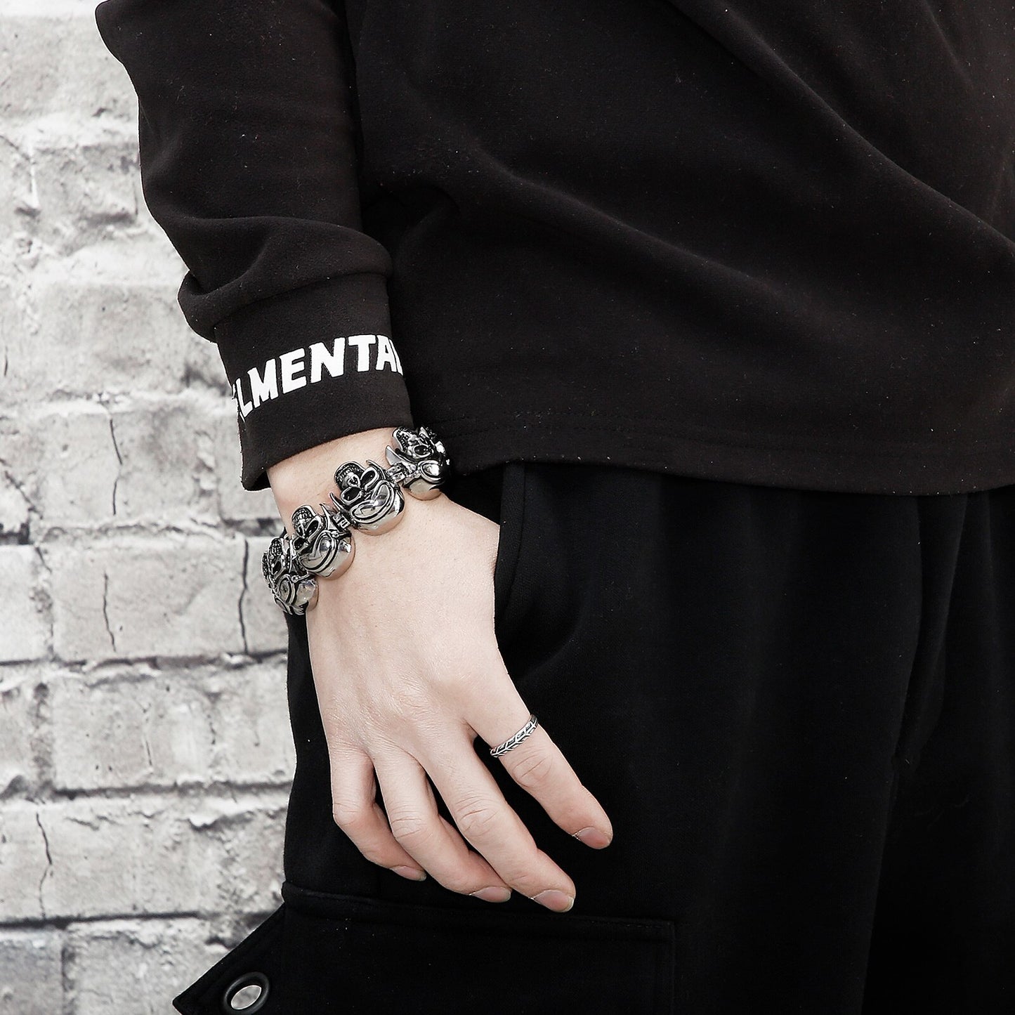 Shadow Skull Cuban Chain Mens Bracelet