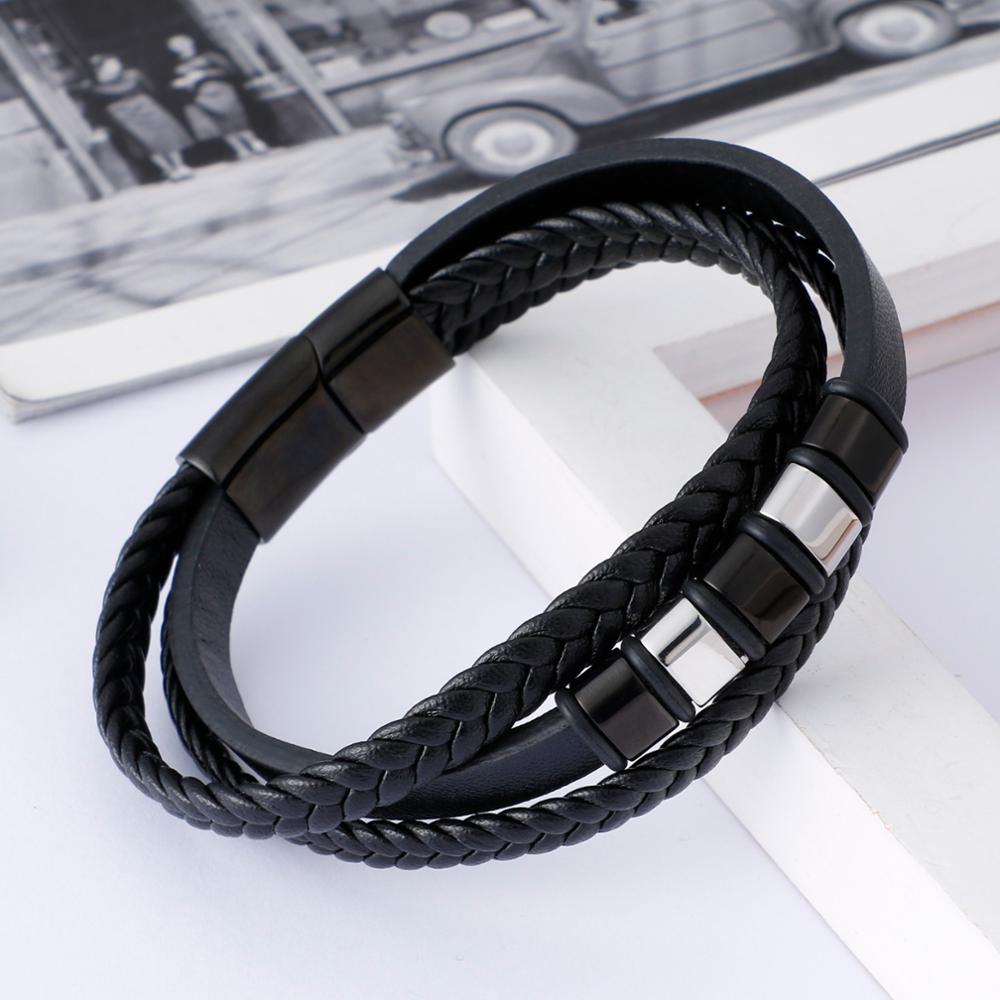 Braided Leather Band Mens Bracelet