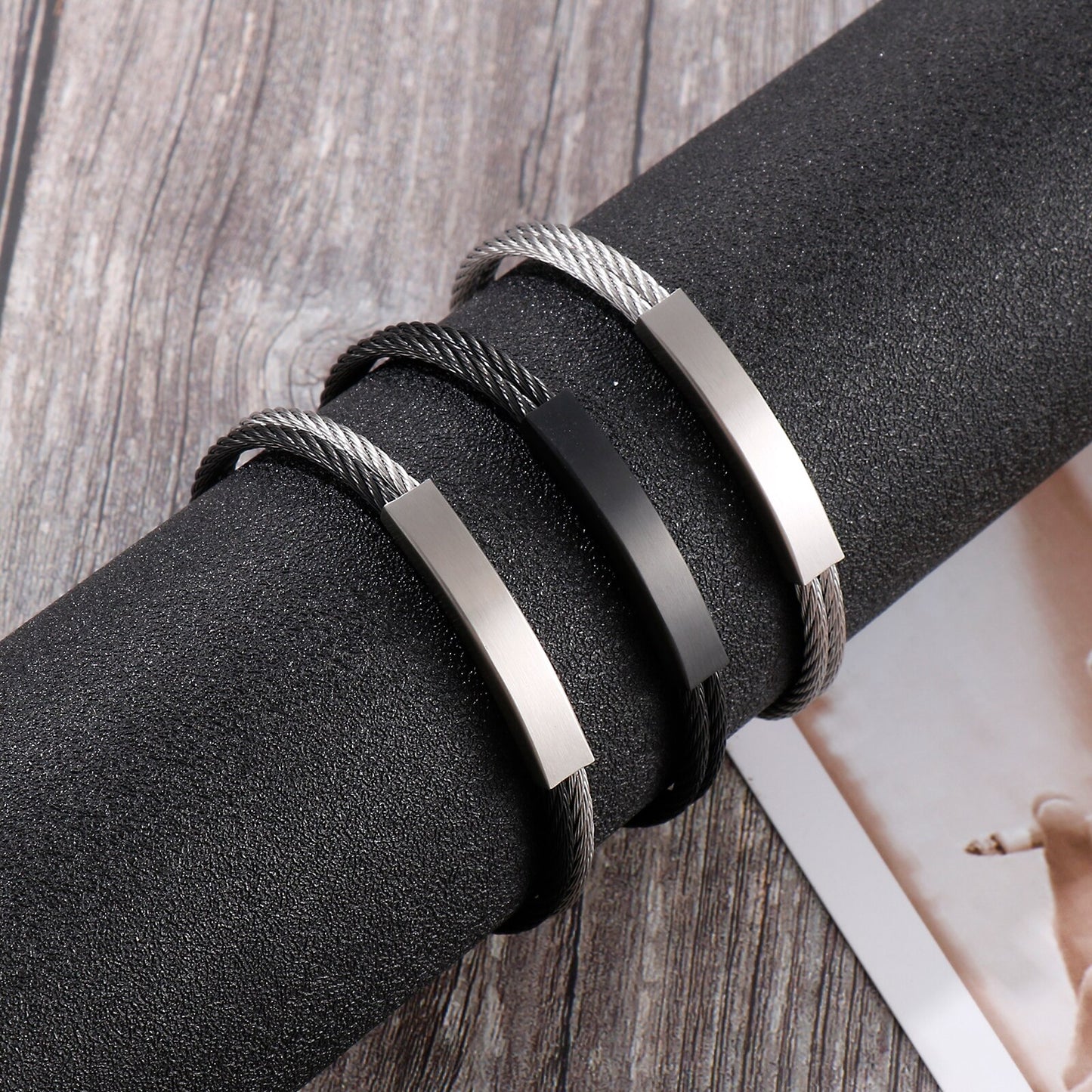 Dual Layer Woven Steel Cuff Band Bracelet