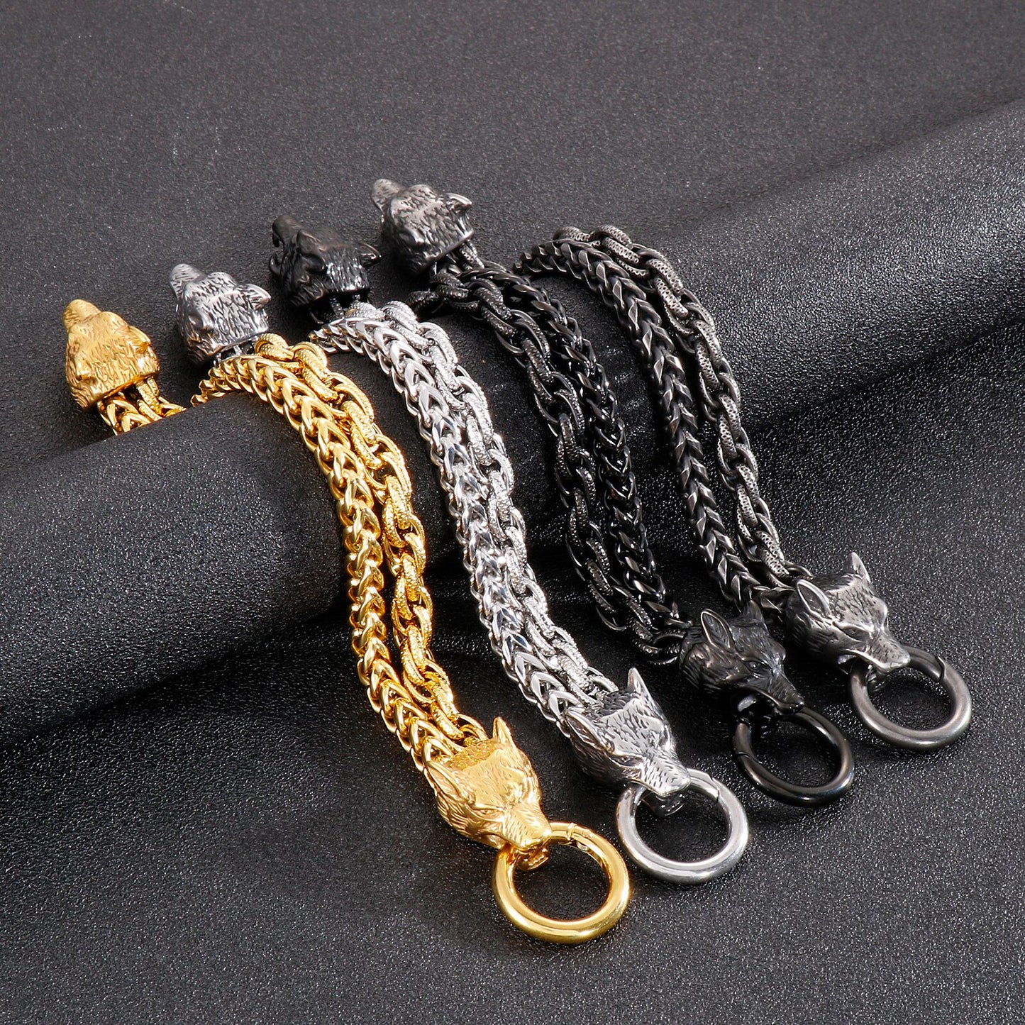 Twisted Chained Wolves Mens Bracelets