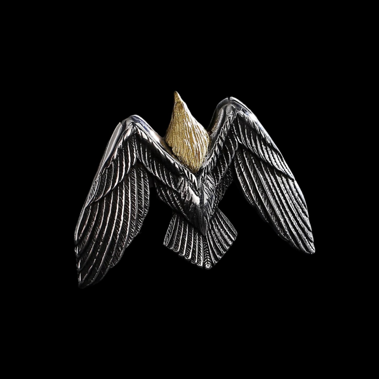 Gold and Steel Soaring Eagle Pendant Necklace