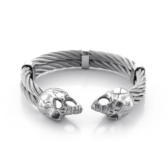 Skull Twisted Steel Mens Bangle Bracelet