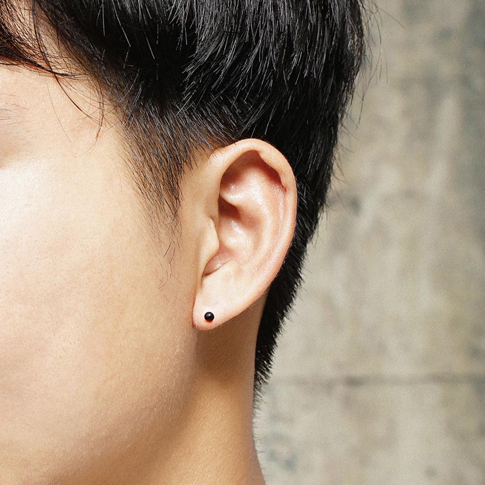 Ball and Stud Black Stainless Steel Stud Earrings