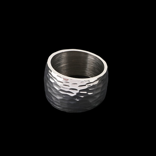 Wave Line Thick Hammered Mens Ring