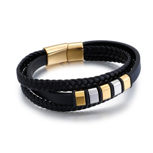 Braided Leather Band Mens Bracelet