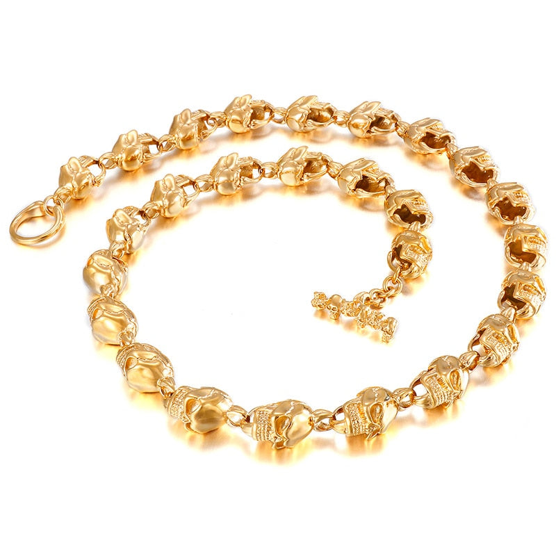 Gothic Gold Skull Chain Necklace
