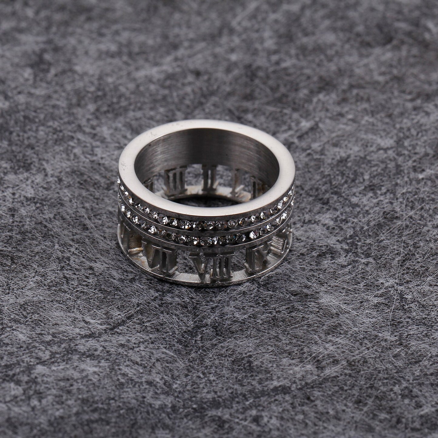 Crystal-Ringed Roman Numerals Ring