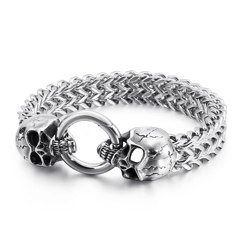 Cracked Skull Dual Strand Mens Bracelet