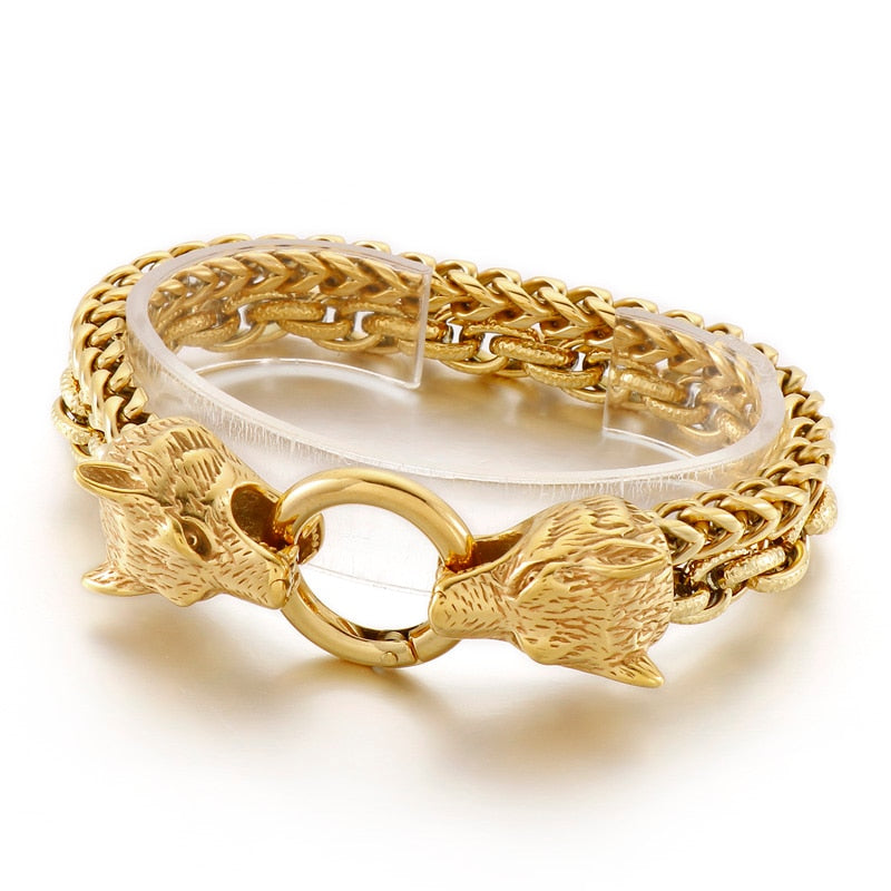 Twisted Chained Wolves Mens Bracelets