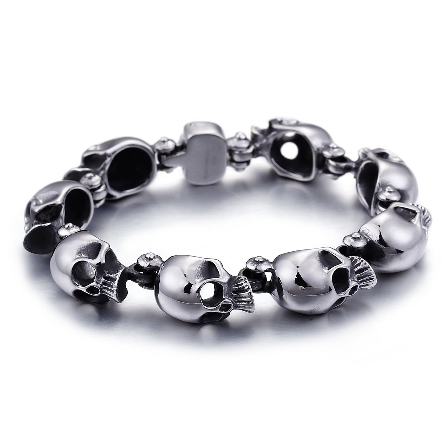 Heavy Metal High-Detail Skull Chain Bracelet