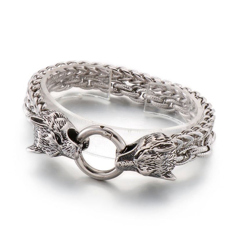 Twisted Chained Wolves Mens Bracelets