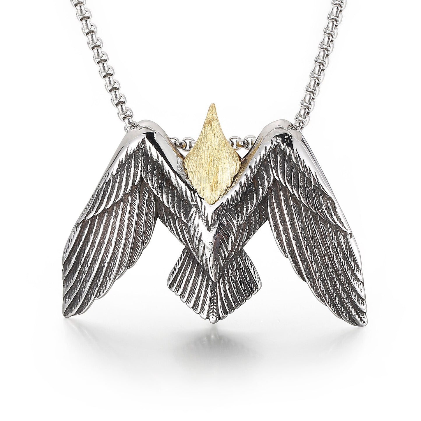 Gold and Steel Soaring Eagle Pendant Necklace
