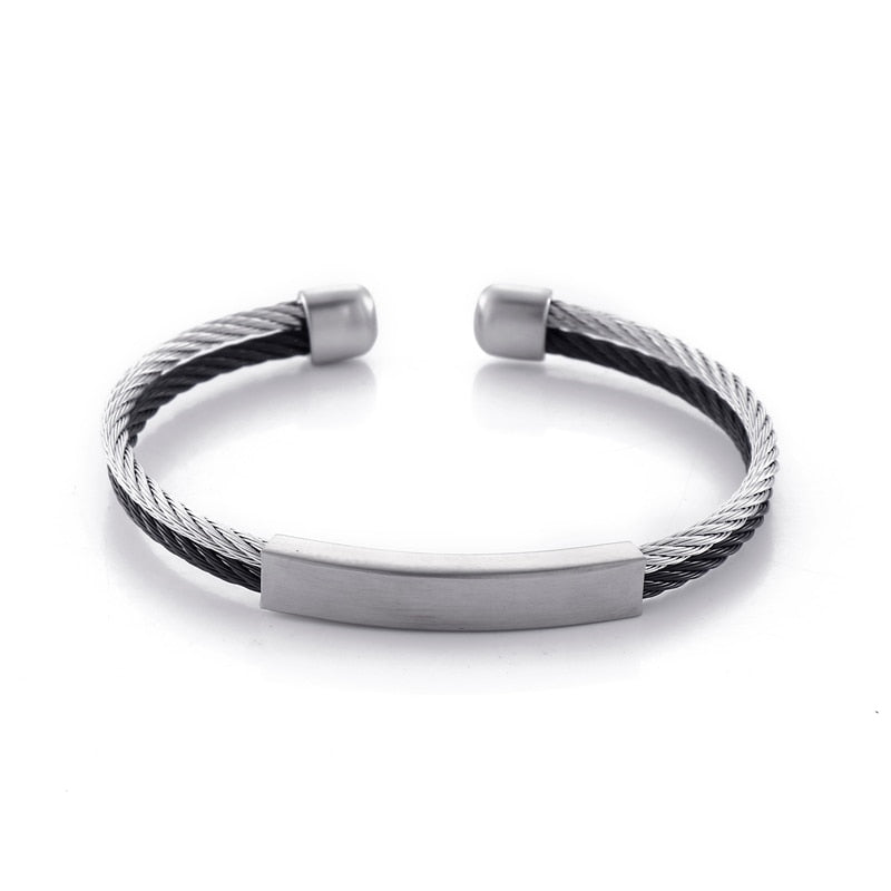 Dual Layer Woven Steel Cuff Band Bracelet