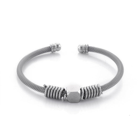 Steel Mesh and Coil Cuff Mens Bracelet