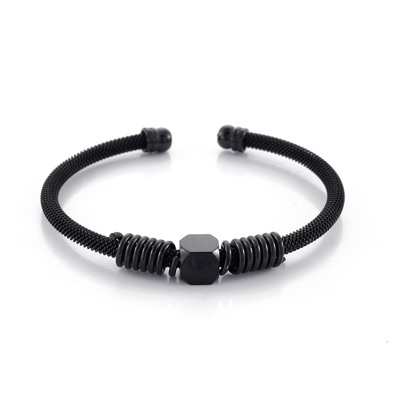 Steel Mesh and Coil Cuff Mens Bracelet